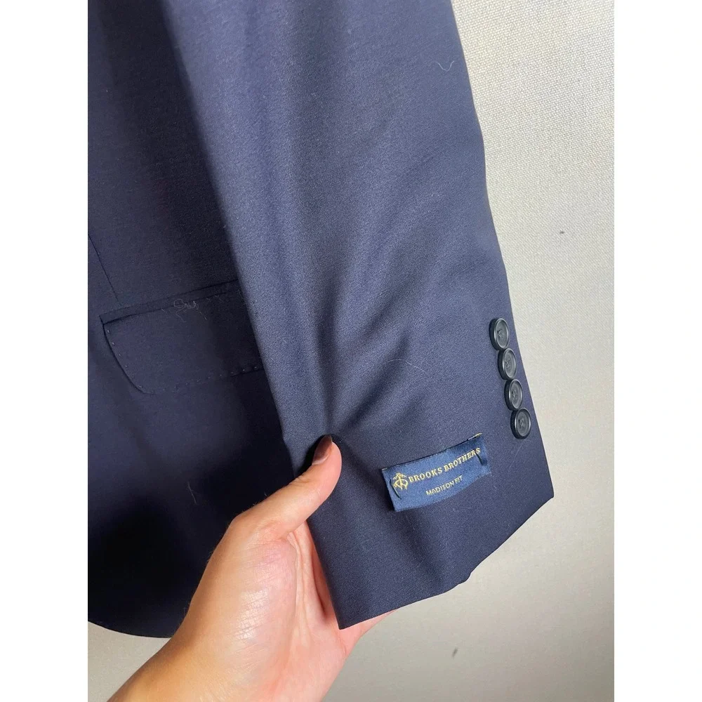 Brooks Brothers Explorer Madison Fit Navy Blue Wool Blend Blazer Jacket 46 REG